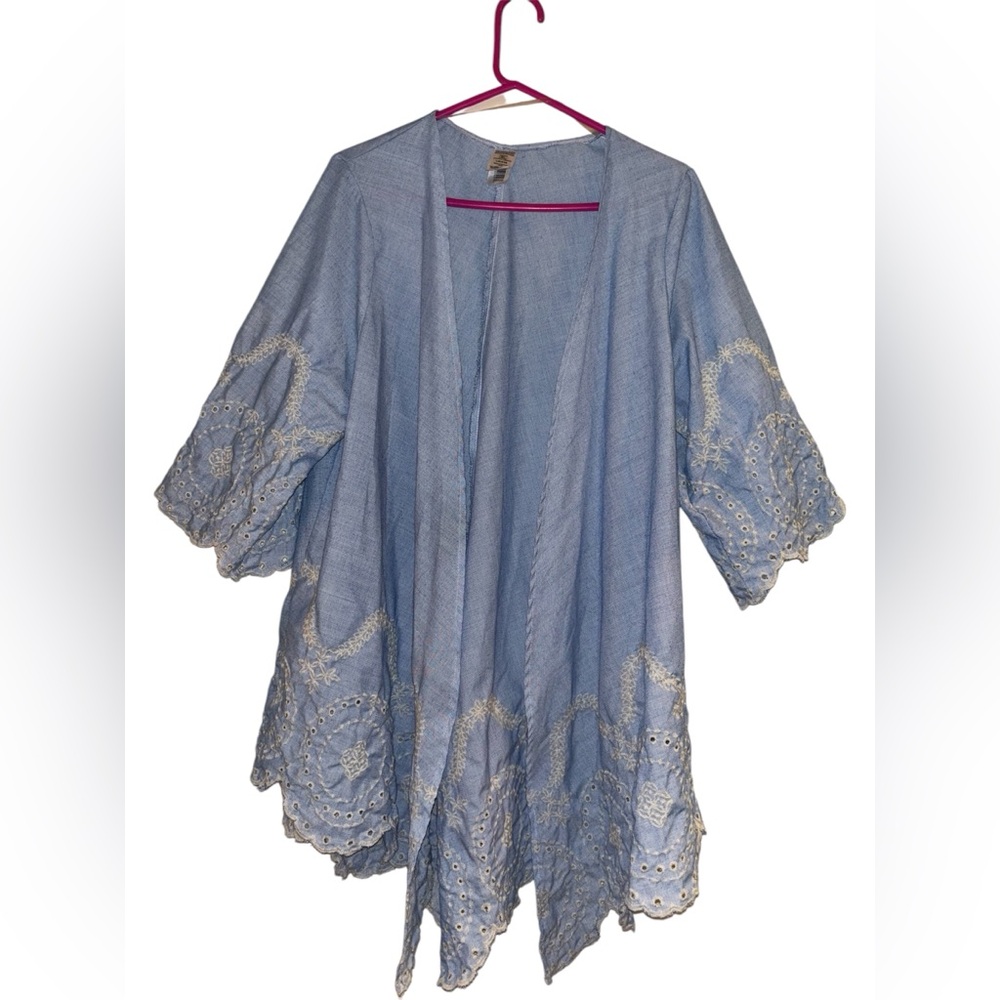 Light Blue Embroidered Kimono
